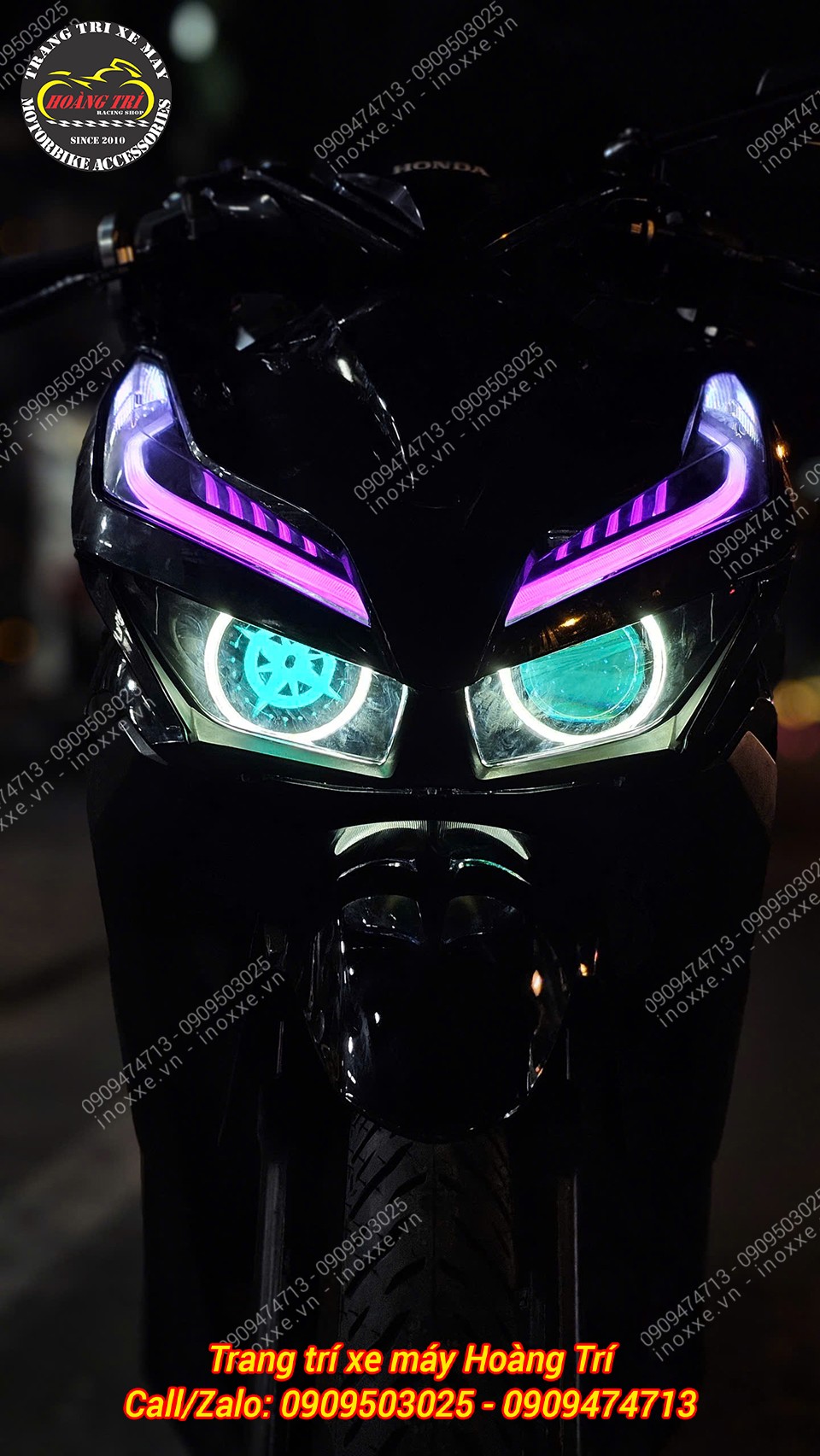 Cụm đèn pha đúc một bi cầu mắt xoay, Led Audi chỉnh màu cho Vario 125/150