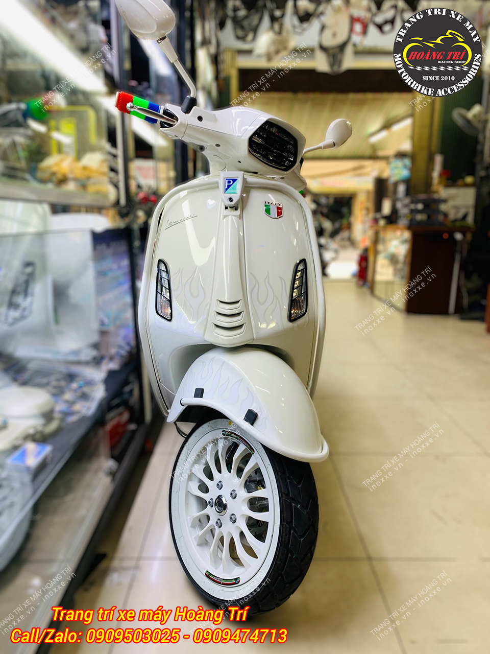 Khung bảo vệ Vespa Sprint Justin Bieber sơn tĩnh điện màu trắng