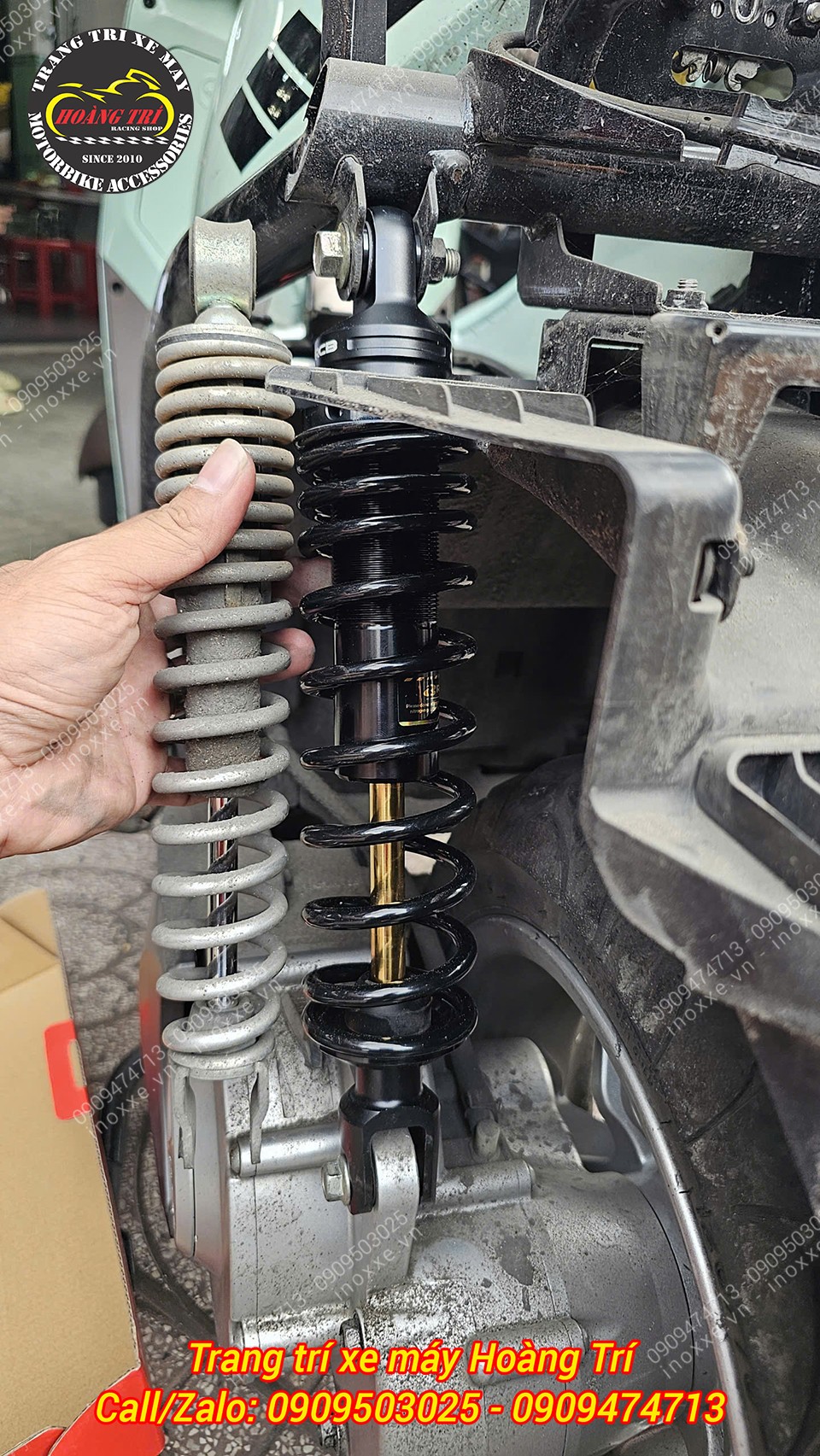 Phuộc Racing Boy độ cho xe máy điện Vento