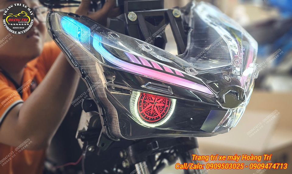 Cụm đèn pha đúc một bi cầu mắt xoay, Led Audi chỉnh màu cho Vario 125/150