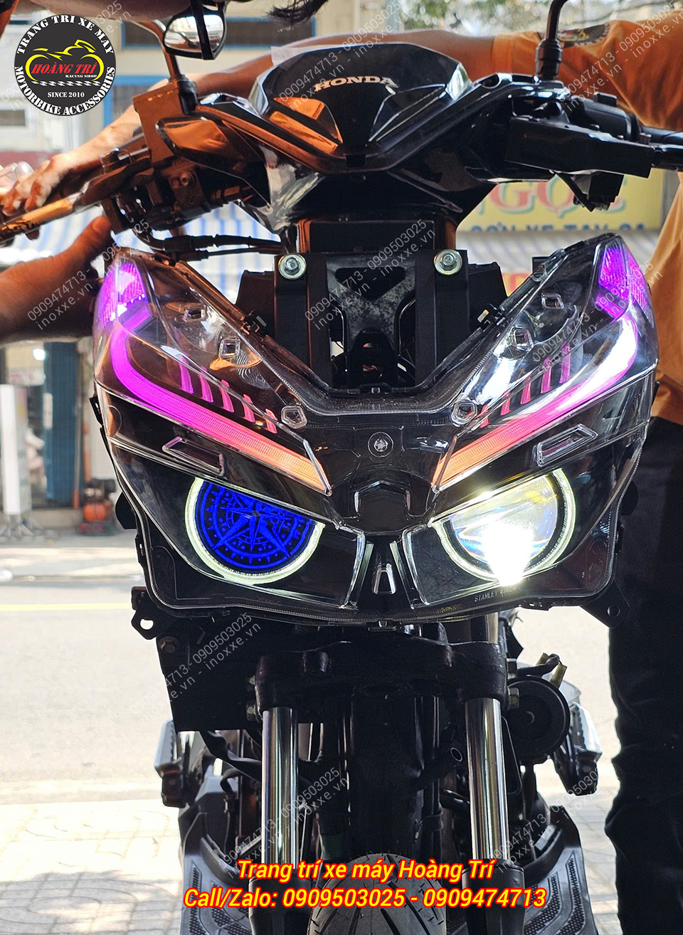 Cụm đèn pha đúc một bi cầu mắt xoay, Led Audi chỉnh màu cho Vario 125/150