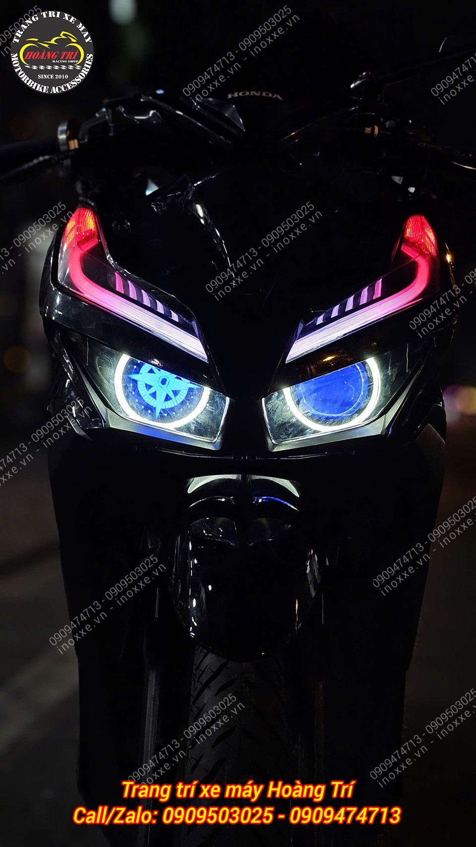 Cụm đèn pha đúc một bi cầu mắt xoay, Led Audi chỉnh màu cho Vario 125/150