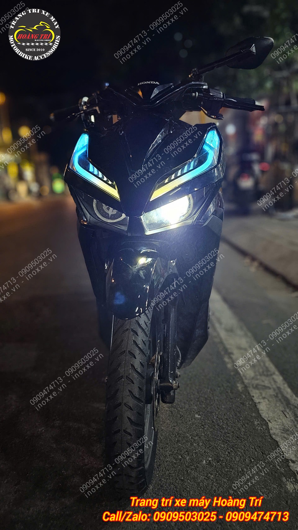 Cụm đèn pha đúc một bi cầu mắt xoay, Led Audi chỉnh màu cho Vario 125/150