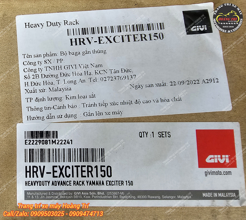 Baga sau Givi HRV dành cho Exciter 150/Exciter 155 chính hãng