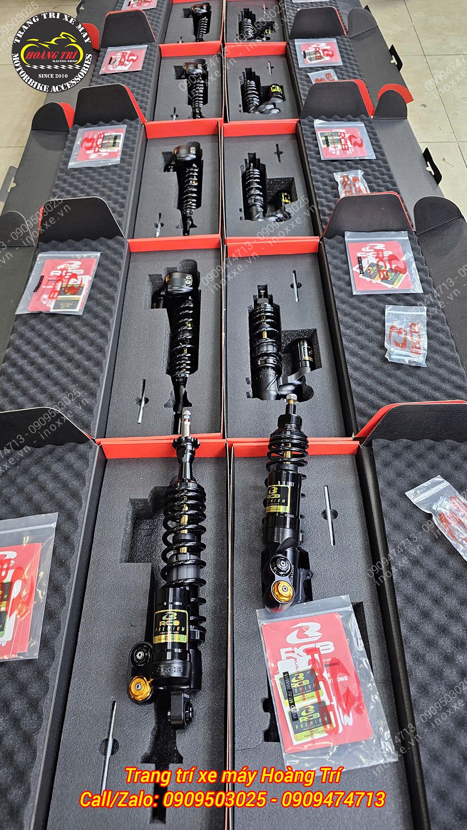 Trọn bộ phuộc Racing Boy VR ti vàng cho xe Vespa Sprint/Primavera