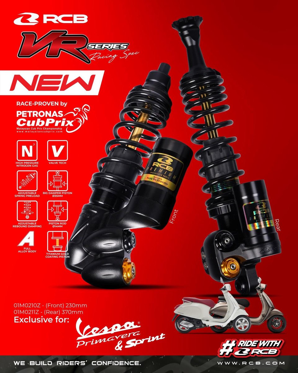 Trọn bộ phuộc Racing Boy VR ti vàng cho xe Vespa Sprint/Primavera