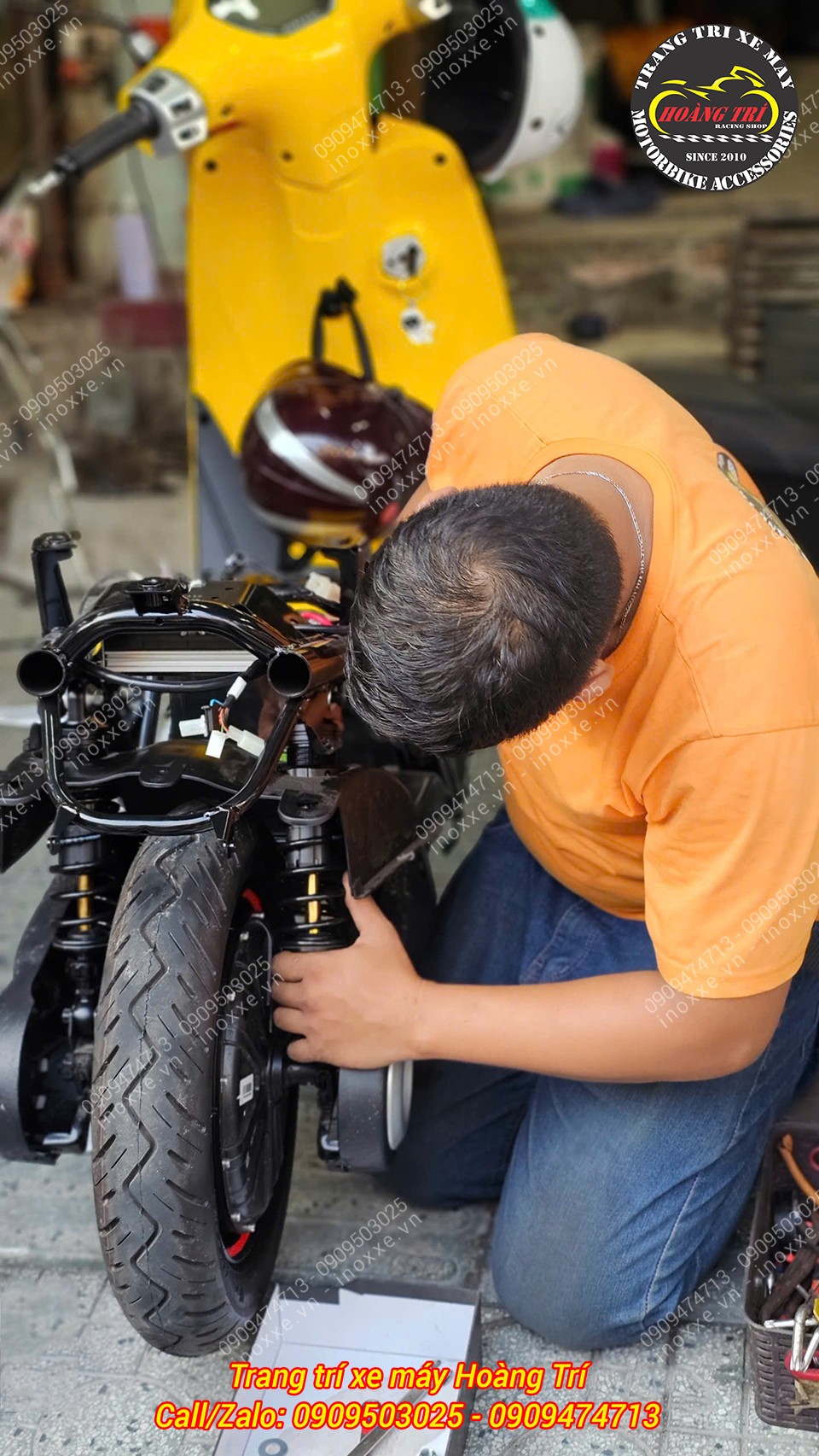 Phuộc Racing Boy cho xe máy điện EVO 200 Series S lò xo đen ti vàng