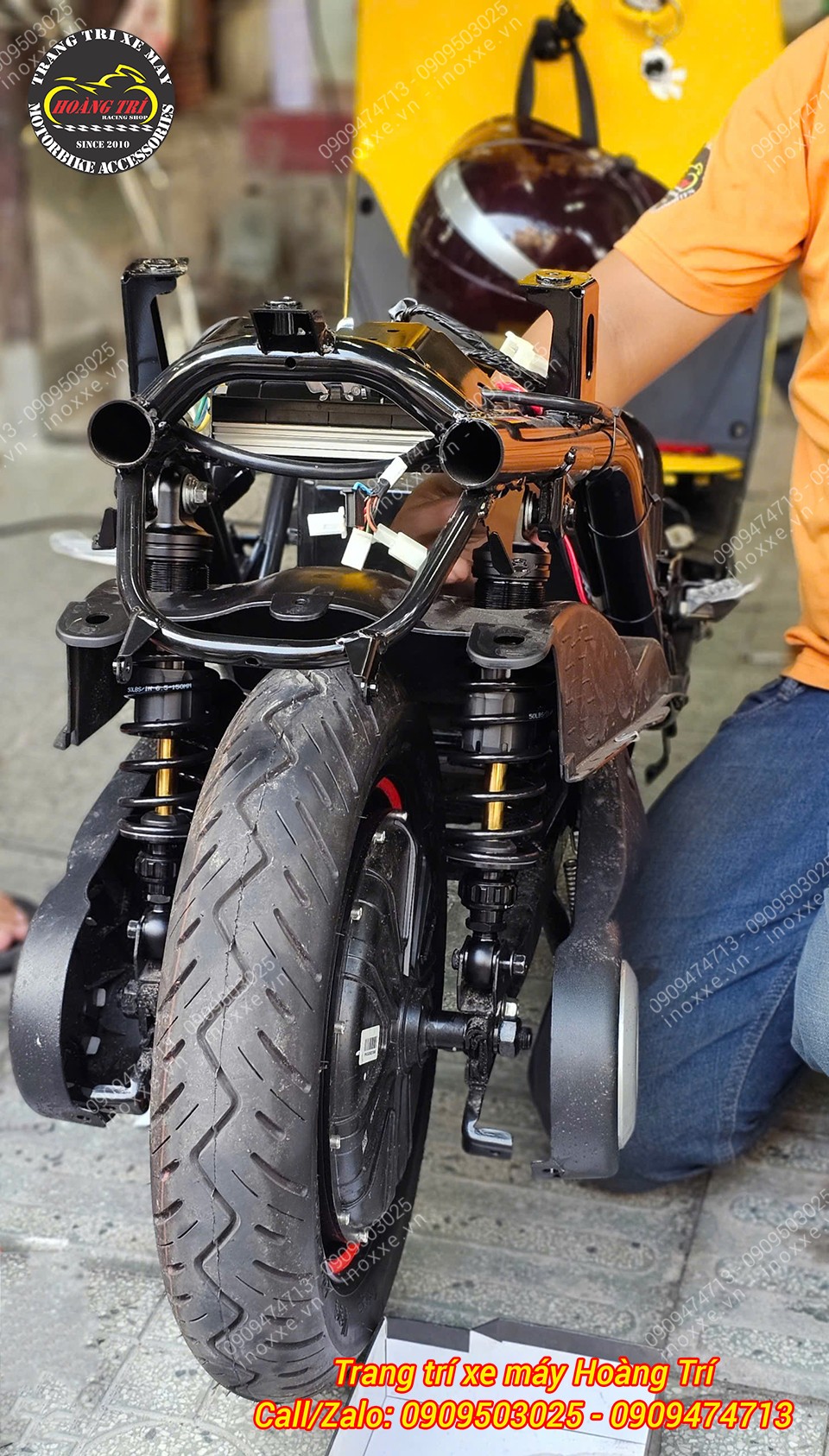 Phuộc Racing Boy cho xe máy điện EVO 200 Series S lò xo đen ti vàng