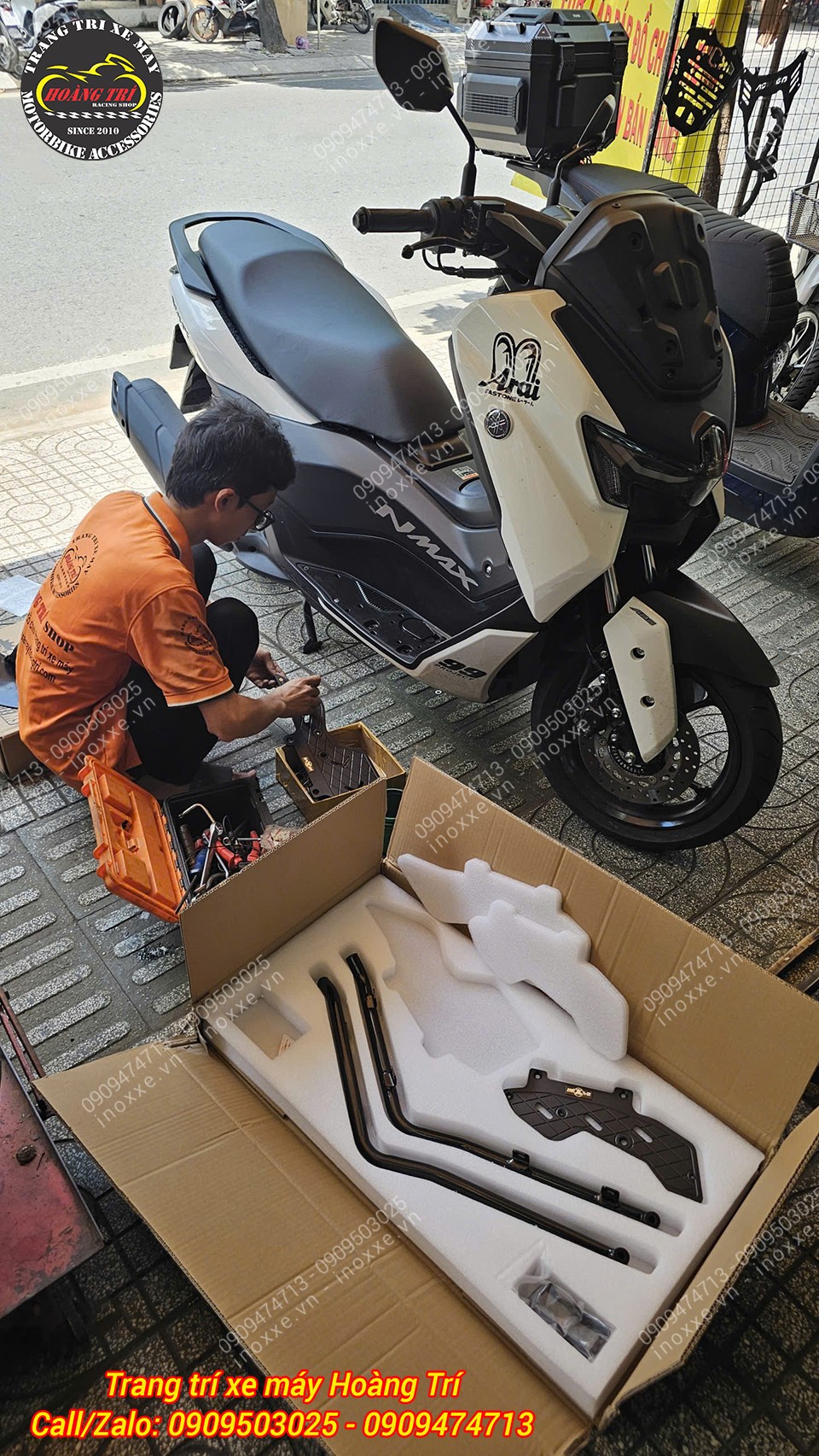 Chống đổ kèm tấm lót chân nhôm CNC Yamaha NMAX