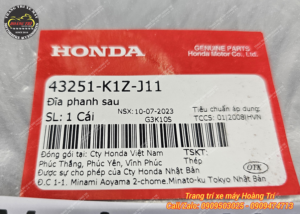 Đĩa phanh sau Vario 160 chính hãng Honda Thái Lan