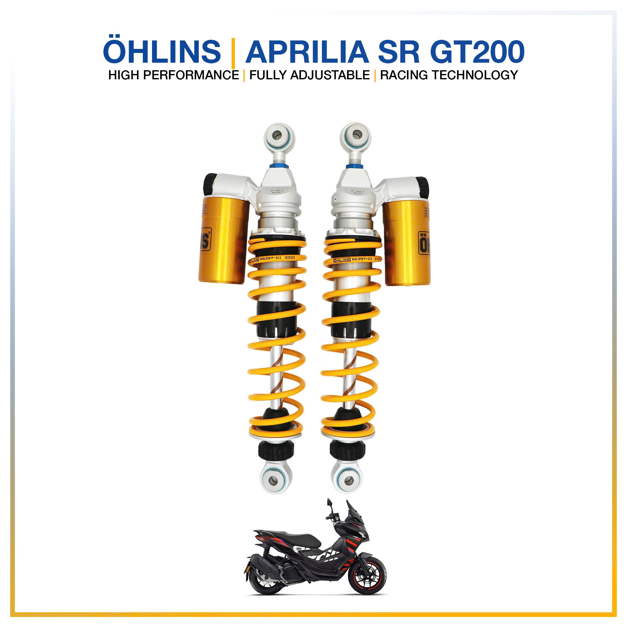 Phuộc Ohlins AP 243 chính hãng lắp cho xe Aprilia SR GT 200