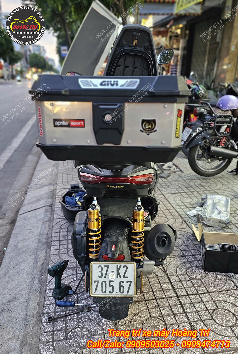 Phuộc Ohlins AP 243 chính hãng lắp cho xe Aprilia SR GT 200