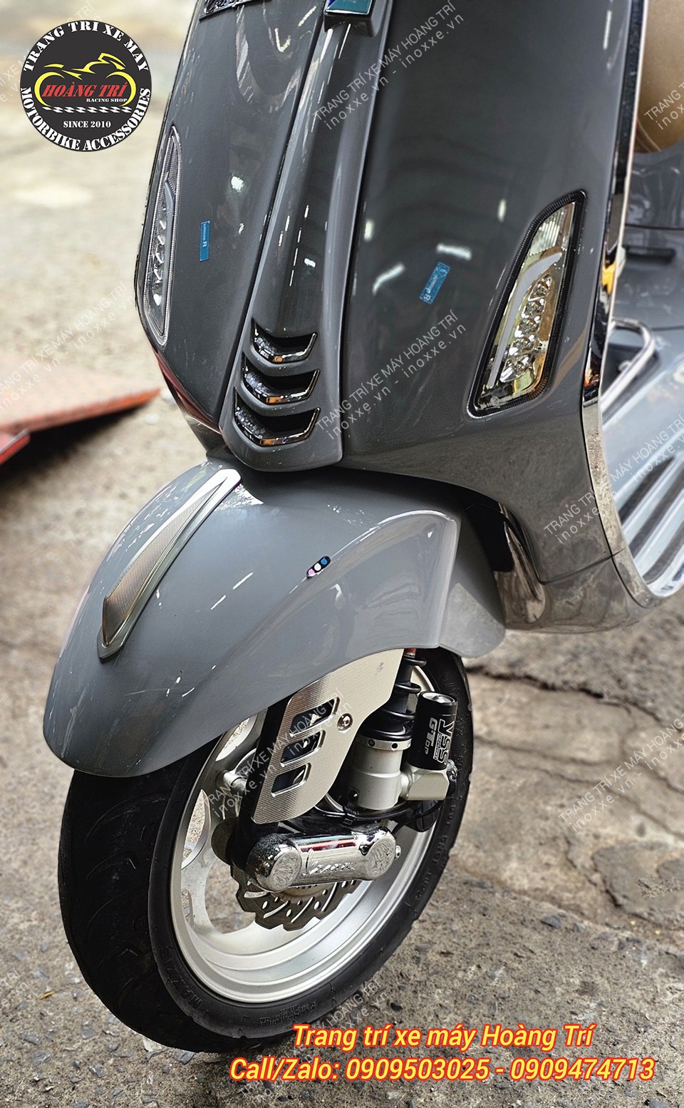 Ốp trang trí chắn bùn trước xe Vespa SZR nhôm CNC