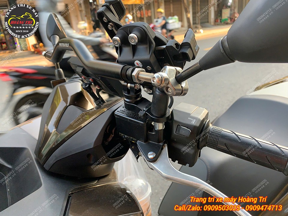 Thanh ngang ghi đông MotoWolf HB8 gắn chân kính hậu