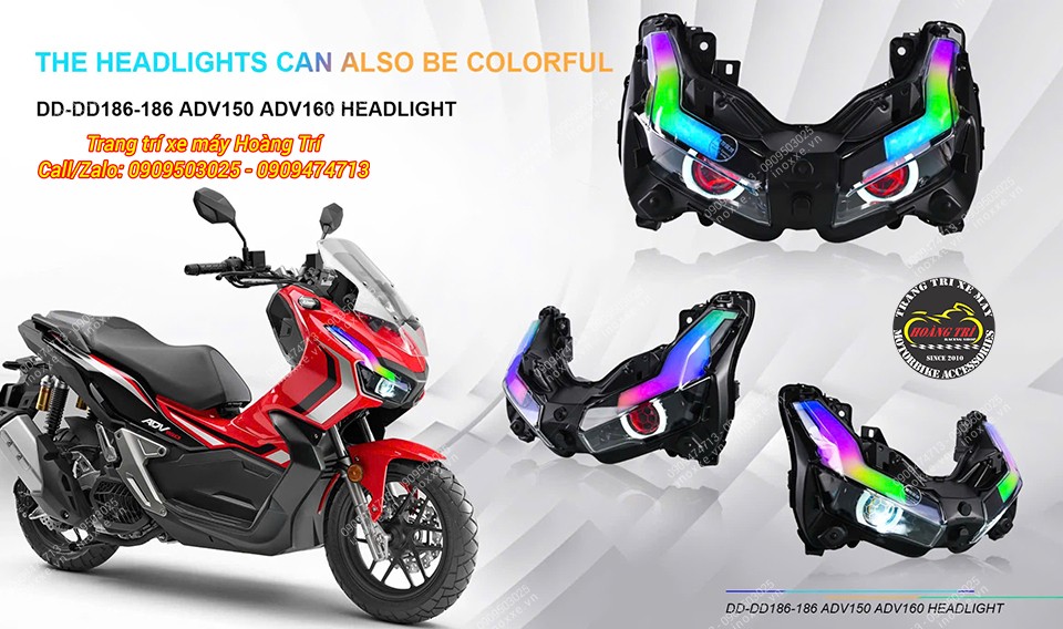 Cụm đèn bi cầu Shark Power cho xe ADV 150/ADV 160 tích hợp Led Audi chỉnh màu