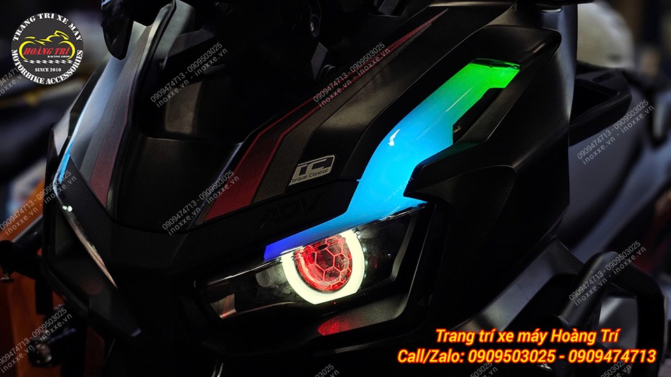 Cụm đèn bi cầu Shark Power cho xe ADV 150/ADV 160 tích hợp Led Audi chỉnh màu