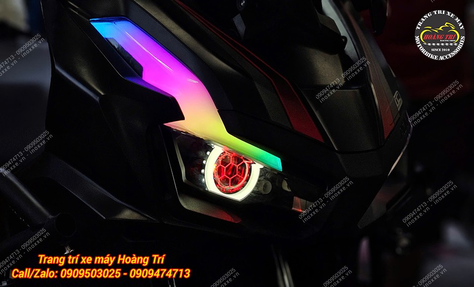 Cụm đèn bi cầu Shark Power cho xe ADV 150/ADV 160 tích hợp Led Audi chỉnh màu