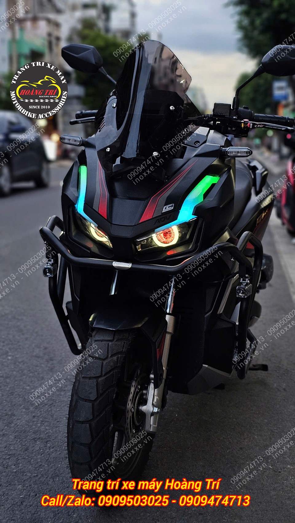 Cụm đèn bi cầu Shark Power cho xe ADV 150/ADV 160 tích hợp Led Audi chỉnh màu