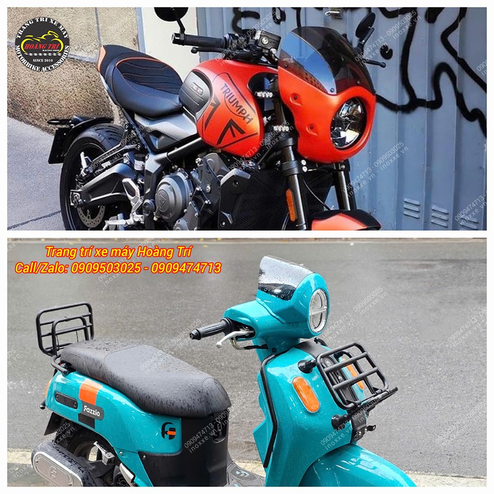 Kính chắn gió ốp chóa đèn pha Fazzio 125 kiểu Triumph