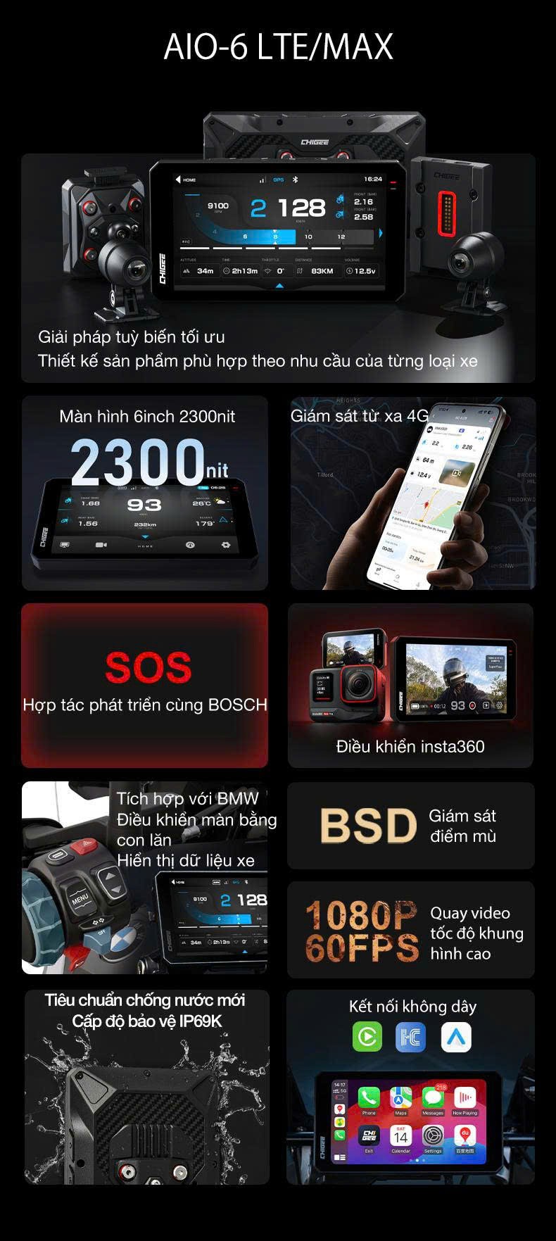 Màn hình dẫn đường, camera hành trình Chigee AIO-6
