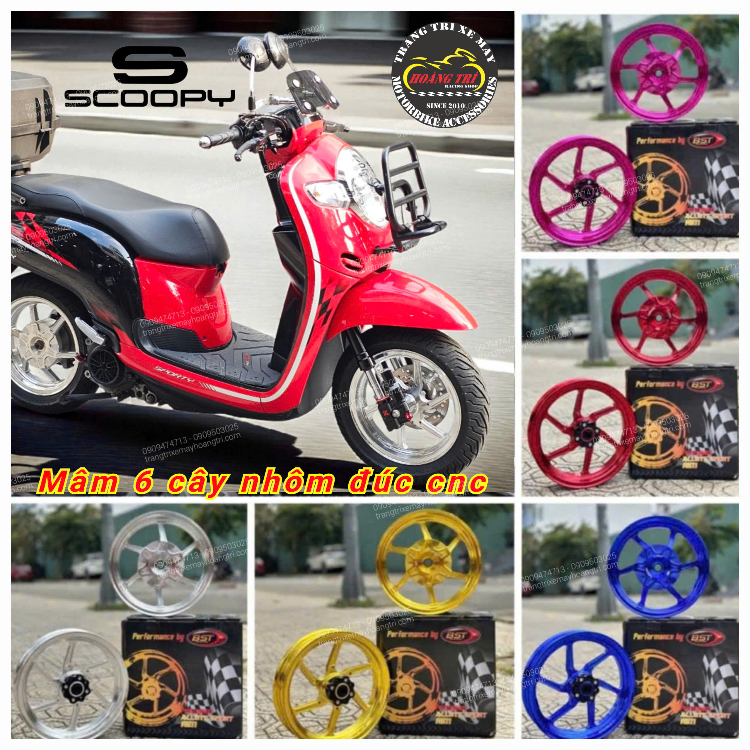 Mâm xe Scoopy - Mâm 6 cây BST nhôm đúc CNC