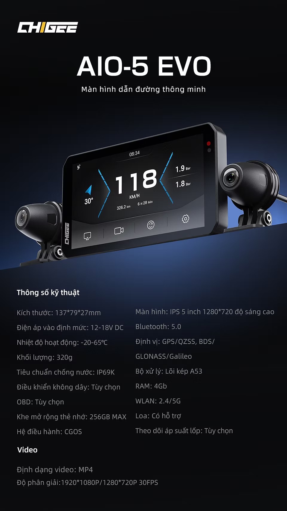 Màn hình Chigee AIO-5 EVO Camera hành trình và dẫn đường