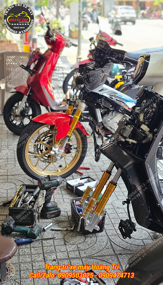 Phuộc trước Kingham độ cho xe máy điện Vero X