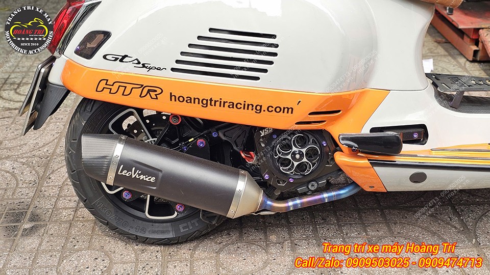 Full set Pô Nero/LV ONE EVO dành cho xe GTS chính hãng Leovince (Cổ pô titanium)