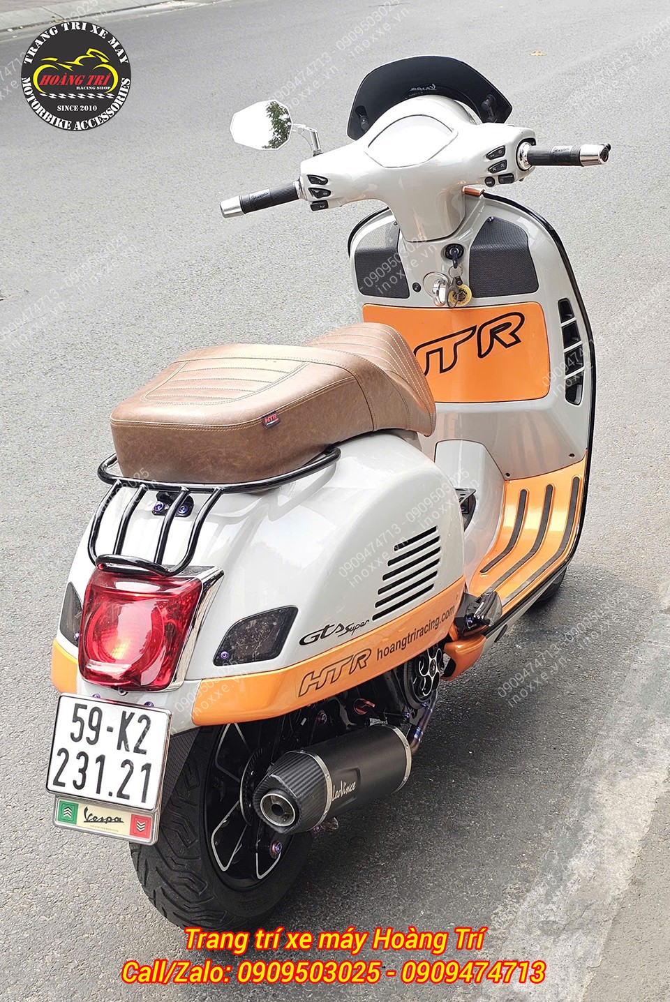 Full set Pô Nero/LV ONE EVO dành cho xe GTS chính hãng Leovince (Cổ pô titanium)