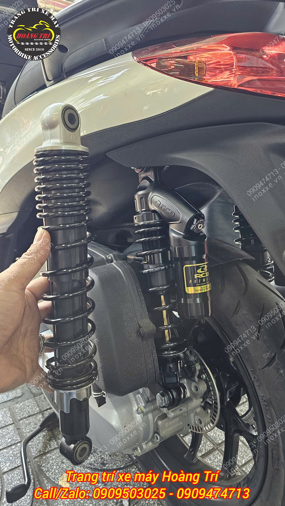 Phuộc bình dầu Racing Boy VD ti vàng lắp cho xe Piaggio MedLey