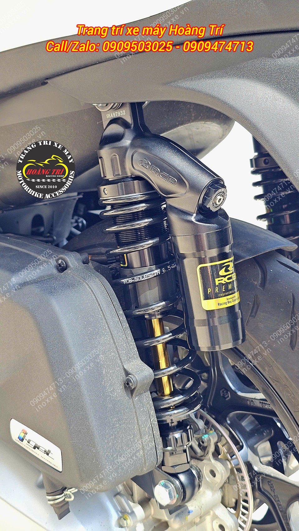 Phuộc bình dầu Racing Boy VD ti vàng lắp cho xe Piaggio MedLey