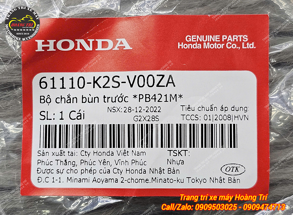 Chắn bùn (dè) trước Vario 160 chính hãng Honda