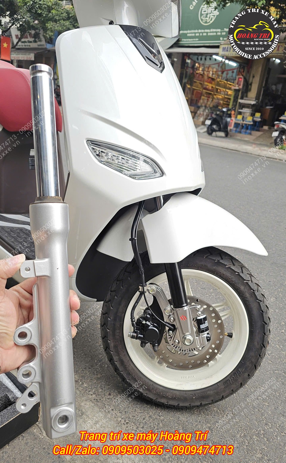 Phuộc trước Kingham độ cho xe máy điện Vento