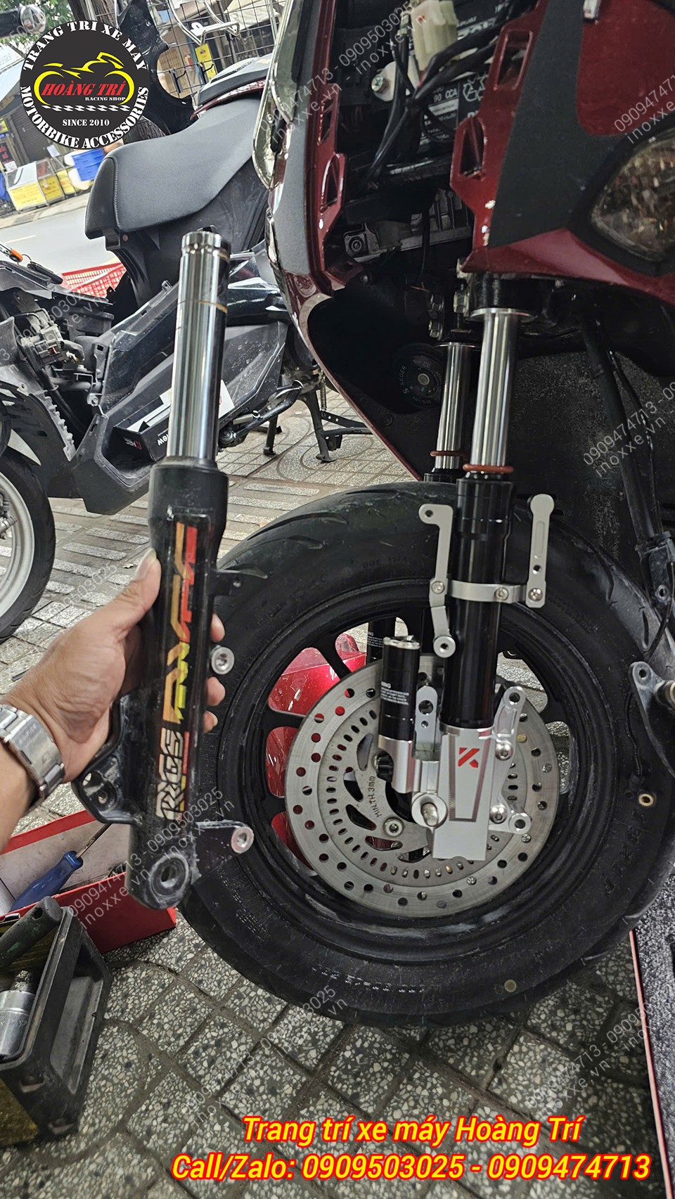 Phuộc trước Kingham nhôm CNC độ cho xe Giorno 125