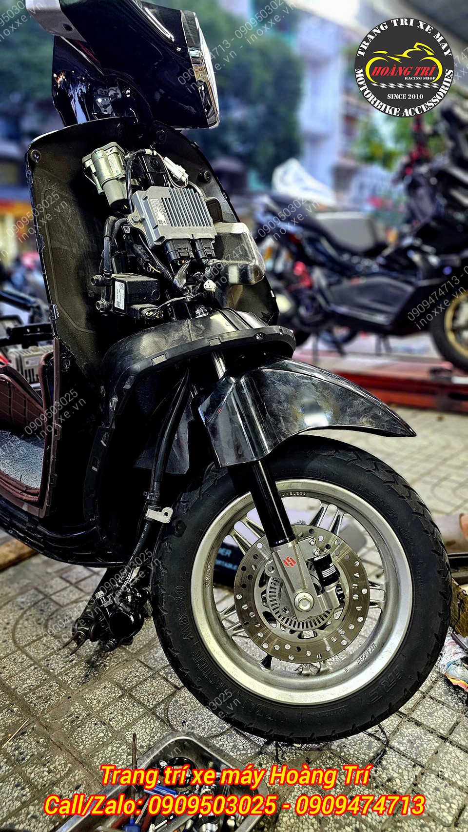 Phuộc trước Kingham độ cho xe máy điện Vento