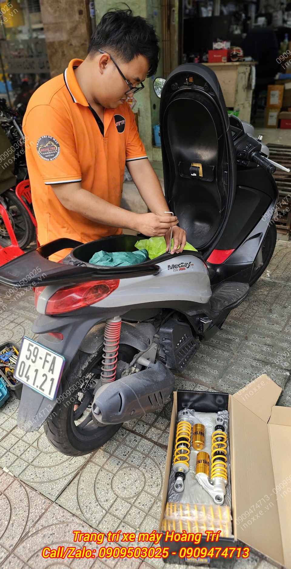 Phuộc Ohlins bình dầu chính hãng lắp cho xe Piaggio Medley